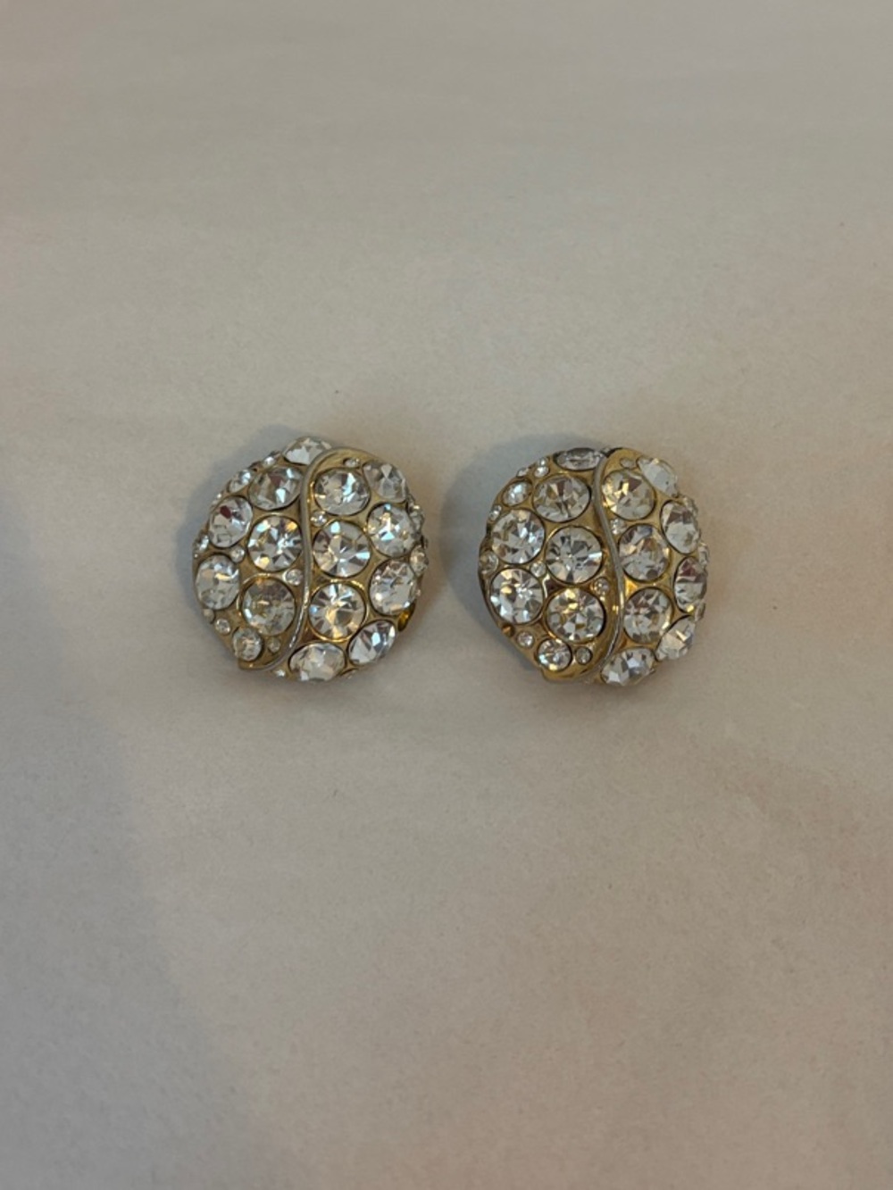 Gold Tone & Clear Crystal Cluster Stud Chunky Clip On Earrings